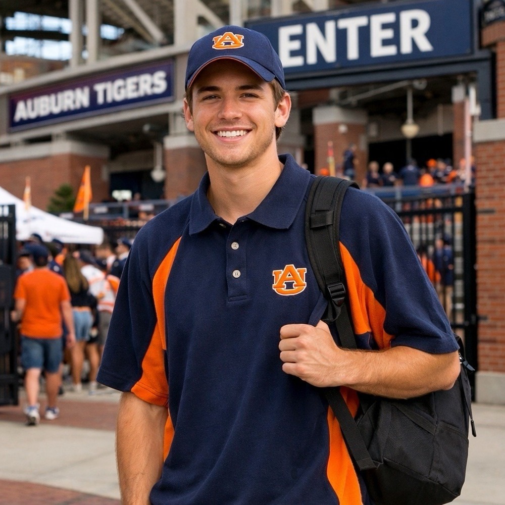 Pressbox Auburn Tigers Polo Shirt Men's XL Navy/Orange Short‎ Sleeve